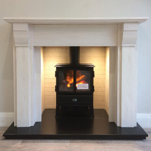 Newmans Limestone Mantel with Dimplex Oakhurst Electric Stove