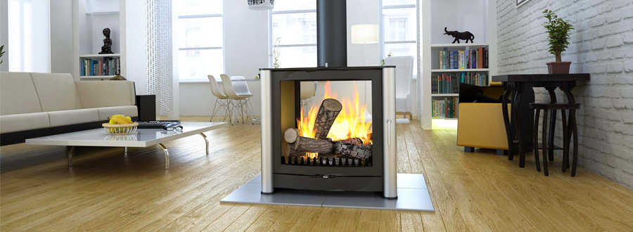 Double sided wood burning stoves