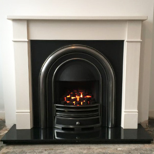 Limestone Fireplace with High Efficiency Cast Insert