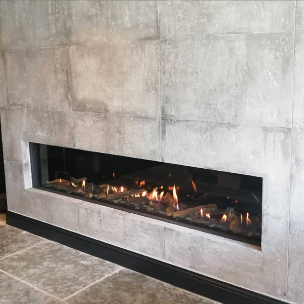 Element4 Modore 240H gas fire in custom concrete effect wall Cheshire